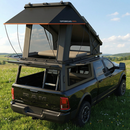 OPENROAD Aluminum Truck Topper with Integrated Rooftop Tent — Lightweight 4-Season Overland Camper