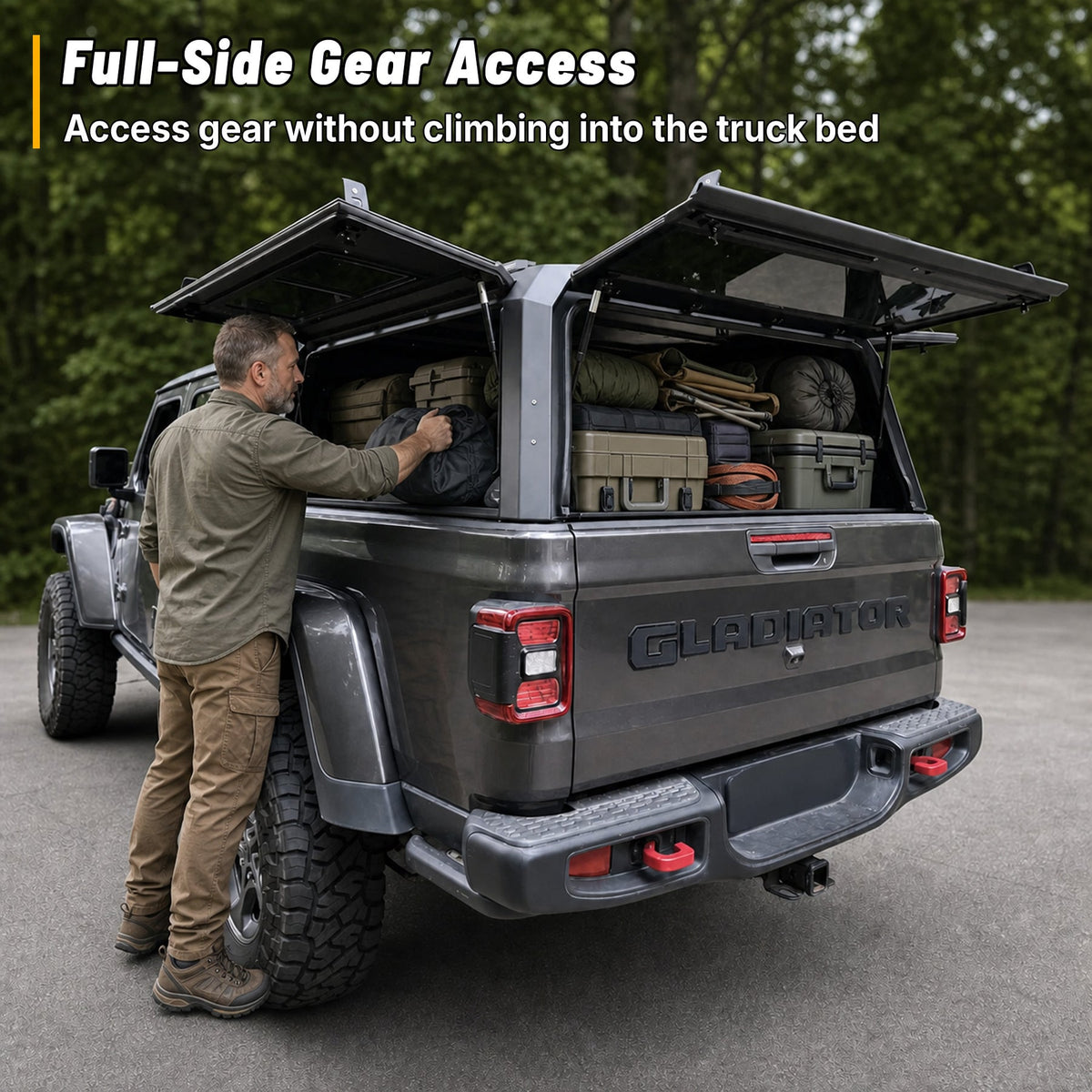 OPENROAD Sliding Glass Side Truck Cap for Jeep Gladiator 2019-2026