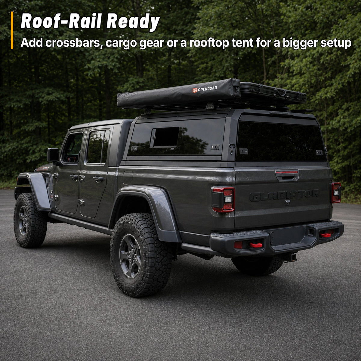 OPENROAD Sliding Glass Side Truck Cap for Jeep Gladiator 2019-2026