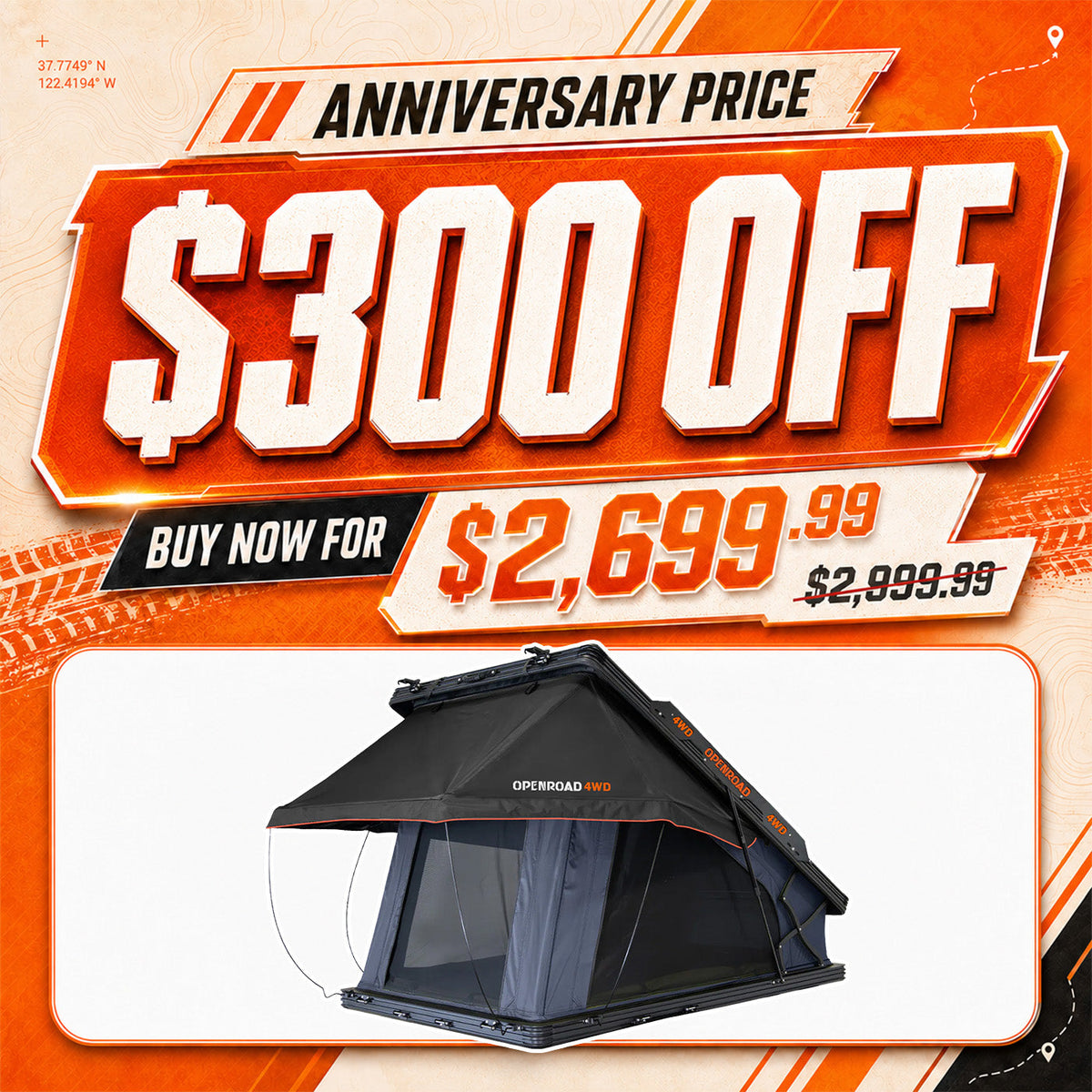 OPENROAD Aluminum Hard Shell Roof Top Tent-PeakRoof LT V2 Series