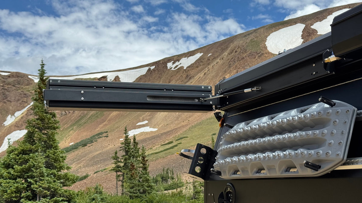 Ultimate Camp Shower Set: Hard Case Shower/Bathroom Awning + 90 Degree Swing Out