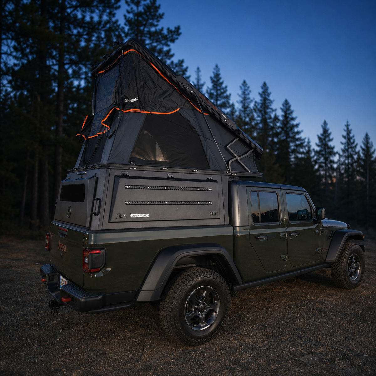 OPENROAD Aluminum Truck Topper with Integrated Rooftop Tent — Lightweight 4-Season Overland Camper